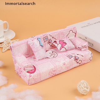 Immortalsearch casa de muñecas pequeña tela Floral sofá conjunto de muebles con 2 almohadas accesorios MY (1)
