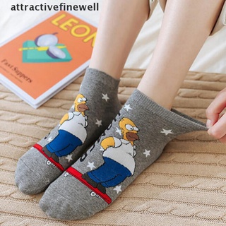 [attractivefinewell] 1 par de calcetines de dibujos animados simpson mujer algodón barco calcetines de corte bajo calcetines tobillo