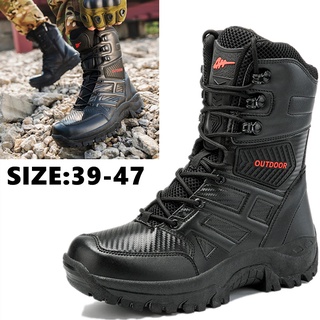 Gran tamaño 39-47 zapatos al aire libre de los hombres botas militares botas de combate botas de alta parte superior botas de desierto de los hombres botas de entrenamiento botas tácticas al aire libre senderismo Swat Boot Kasut tentera fuerzas especiales
