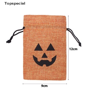 [topspecial] 5 bolsas de yute de 9*12 cm de halloween con cordón de arpillera bolsas de almacenamiento de caramelos de calabaza.