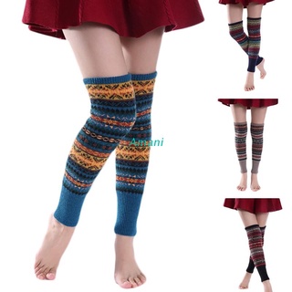 ama mujeres bohemio de punto largo calentadores de pierna cubierta rayas muslo calcetines altos bota puño