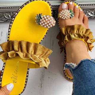 Las mujeres elegantes sandalias de verano piña zapatillas planas chanclas cadena cuentas zapatillas