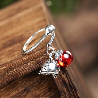 tradicional hecho a mano suerte granada anillo rojo mujeres señoras plata de ley 925 anillos ajustables abiertos