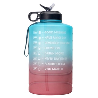 ☆Cb✿Botella deportiva degradada con texto motivacional, tapa protectora de tiempo marcador a prueba de fugas botella de agua