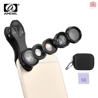 Apexel APL-DG5H 5 en 1 Kit de lentes de teléfono móvil 198 lente de ojo de pez X lente de gran angular 15X Macro lente 2X telescopio CPL lentes para iPhone Samsung Huawei Xiaomi Smartphone