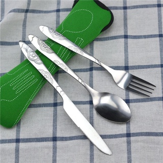 kiko - juego de 3 cubiertos de acero inoxidable para filete, cuchara con bolsa de tela