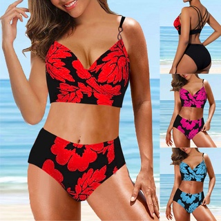TSL Women High Waist Print Split Bikini Set Swimwear Swimsuit Beachwear Digital