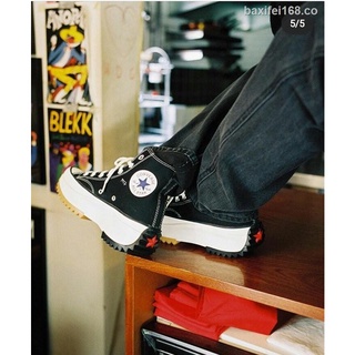 listo stock converse run star hike 1970s alta parte superior zapatos de lona negro y blanco de goma cruda aumentada plataforma casual zapatos de lona 166800c (5)