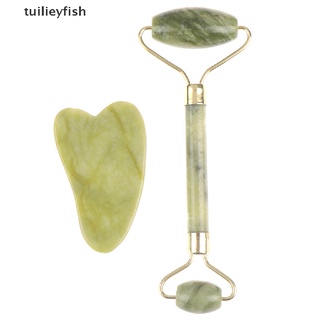 Tuilieyfish Roller Y Gua Sha Herramientas De Jade Natural Rascador Masajeador Con Piedras Para Cara CO