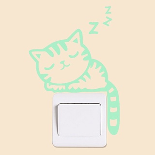 pegatina luminosa de interruptor de dibujos animados que brillan en la oscuridad gato pegatina fluorescente de hadas luna estrellas pegatina decoración de habitación infantil