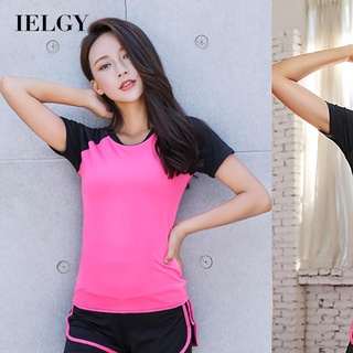 IELGY High Waist Yoga Workout Wear Sports Suit Tight-fitting Short Sleeve T-Shirt Casual Top Two Pieces
