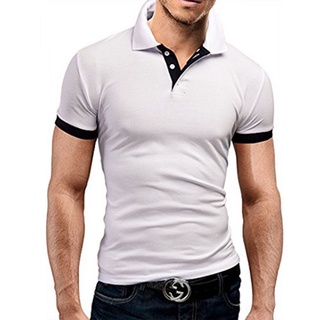 Los Hombres Polo T-Shirt Slim Plain Camisas De Manga Corta Camiseta Negro Gris Blanco Azul Marino Rojo (5)