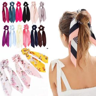 Seda satén pelo Scrunchies bufanda cinta arco Scrunchies/mujer niñas bandas elásticas para el pelo accesorios para el cabello (1)