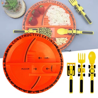 juego de vajilla para niños portátil bulldozer creativo excavadora placa cuchara utensilios de cocina duraderos