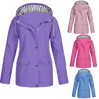 Ourfairy • chaqueta de lluvia sólida para mujer al aire libre, talla grande, impermeable con capucha, a prueba de viento