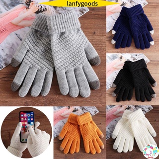 Lanfy moda de punto manoplas de lana imitación cachemira pantalla táctil mujeres guantes de invierno caliente niñas niños manoplas espesar dedo completo/Multicolor