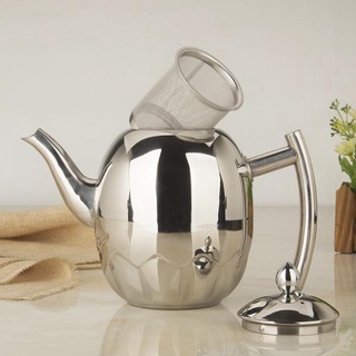 Stainless Steel Teapot, Metal Tea Kettle Pot with Strainer, Home Hotel Hot Water Coffee Pot for Drip Coffee or Tea or Other Beverage, Silver