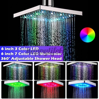 6 " Luz LED Cuadrada Cabezal De Ducha De Lluvia De Acero Inoxidable 3 Cambio De Color Baño