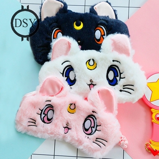 Dsy Sailor Moon Luna gato dormir máscara de ojos lindo Animal máscara de dormir suave felpa venda de ojos cubierta de ojos
