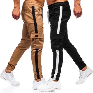 fashionjewelry exquisito hombres pantalones casuales cordón pantalones de chándal multi-bolsillos pantalones ropa deportiva