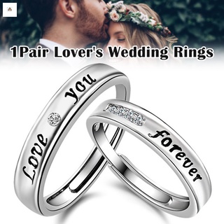 1Pair Lover's Wedding Rings Couple Engagement Ring Set Couple Zircon Letter Sterling Silver Jewelry for Women And Men