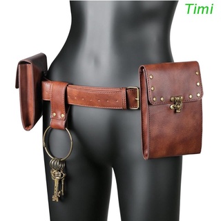 Timi Creative Vintage cinturón de cuero cartera de los hombres paquete de cintura Steampunk doble bolsa bolsa impermeable teléfono móvil bolsa caballero disfraz antiguo Cosplay accesorio