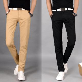 Hombres Slim Casual pantalones de algodón elástico largo [pantalones Chinos] más el tamaño