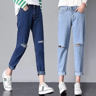La moda agujero suelto harén pantalones vaqueros de las mujeres [más el tamaño de Casual Retro de cintura alta Jeans Denim pantalones largos