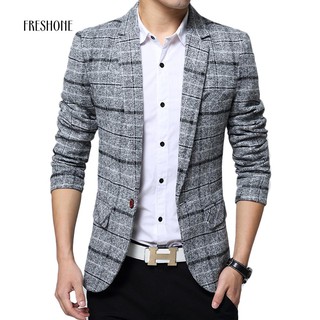 freshone hombres moda slim fit traje blazer abrigo chaqueta outwear top cuadrícula patrón (5)