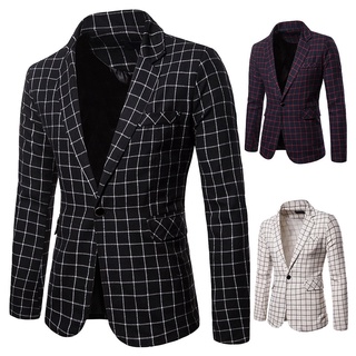 [gcei] charm hombres casual fit slim traje de un botón abrigo de negocios chaqueta blusa a cuadros