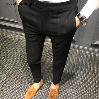 [yyyyulinintellnew] otoño nuevo casual pantalones cuadros hombres algodón slim fit chinos moda pantalones ropa masculina más tamaño traje pantalones calientes