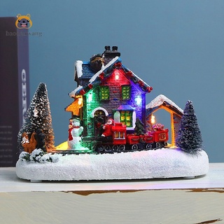 Iluminación de navidad estatua decoración de resina invierno nieve casa paisaje luminoso cabaña adorno año nuevo para vacaciones niño