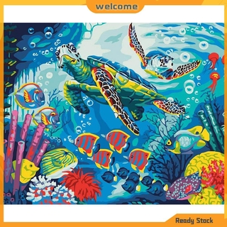 WEL DIY pintura al óleo por números Kits tortuga marina pintada a mano dibujo imagen