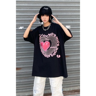 Verano 100% algodón corto-SleeveTT-shirt mujer con corazones PrintinginsTrendy estilo coreano suelto Top (6)