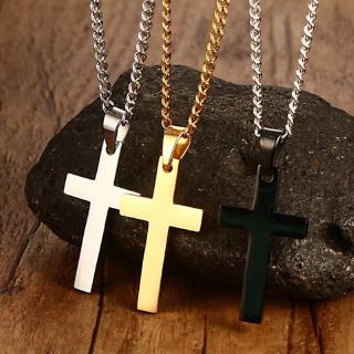 1pc negro cristiano hombres acero inoxidable cadena de eslabones collar mujeres cruz colgante de Color sólido moda judía