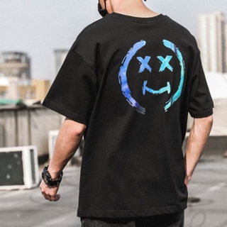 Nuevo lugar camiseta de la moda de gran tamaño Unisex camisa de los hombres suelto de manga corta T-shirt Hip Hop Smiley impresión camiseta pareja camiseta Top