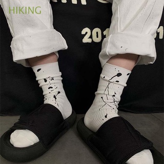 Senderismo deporte femenino rayas Graffiti algodón salpicadura tinta patineta calcetines de tubo medio calcetines