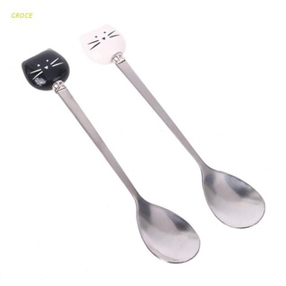 GROCE Stainless steel cute cat coffee spoon fruit fork dessert spoon candy teaspoon cat drinking kitchen accessories