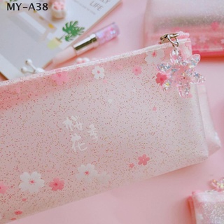 {mañana} Estuche para lápices de PVC bonito de flores de cerezo Sakura, bolsa de papelería escolar @ MY-A38 (1)