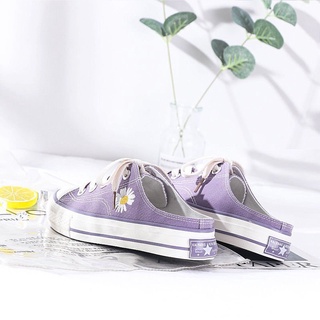 Púrpura Pequeña Margarita Medio-Drag Zapatos De Lona De Las Mujeres 2022 Primavera Nuevo Estilo Versión Coreana Todo-Partido Estudiantes