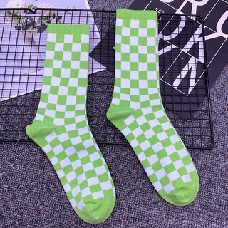 Shangke calcomanía de algodón deportivo para hombre/calcetines de calle a cuadros/calcetines de Tubo medianos multicolores (9)