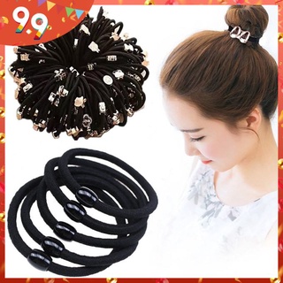 "10-400" versión negra de alta elasticidad de la cabeza de la cuerda del cabello de la banda de goma femenina más adorno