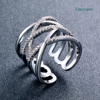 fancyqube anillo de doble capa línea circón simple plata de ley 925 oro color anillo anillos para las mujeres anel joyería