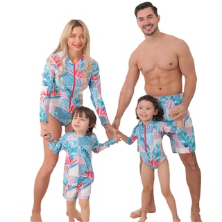 Gml-padre-hijos a juego trajes de baño, estampado Floral manga larga cremallera de una sola pieza traje de baño/trucos para padre, madre,