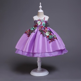 Fenglinjoy2_vestido De Princesa floreado Para niñas/Vestido De fiesta Formal boda/Concurso Tutu