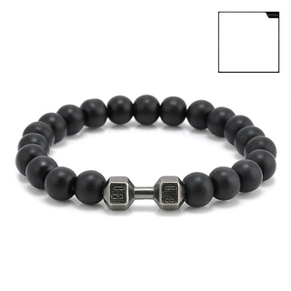 HeL_Unisex Fashion Black Matte Stone Dumbbell Fitness Gym Adjustable Punk Bracelet (8)