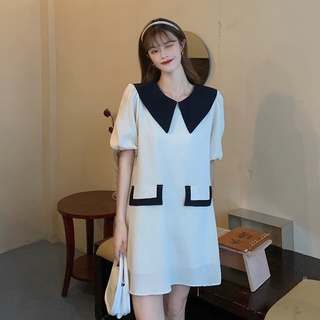Dulce estudiante falda blanca 2021 nuevo temperamento coreano reducción de edad contraste de color cuello de muñeca vestido de manga corta verano femenino
