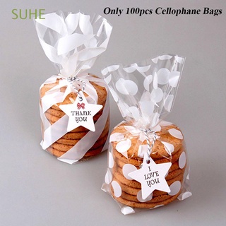SUHE 100PCS New Cellophane Bag Party Bake Wrapping Dot Stripe Wedding White Biscuits Candy Gift Cookie Package