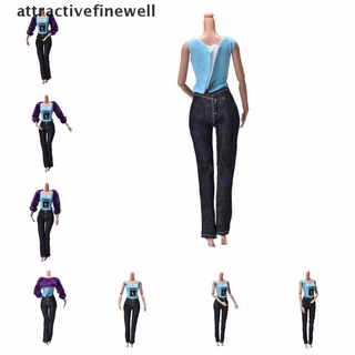 [attractivefinewell] 3 unids/set abrigo de piel traje para barbie muñecas negro pantalones de piel púrpura abrigo moda niño (4)