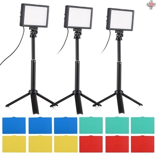 3 paquetes de 15 w LED de luz de vídeo conjunto de escritorio fotografía de relleno luz bicolor temperatura ajustable brillo CRI95 USB fuente de alimentación con trípode extensible filtros de Color para Vlog Video Shooting Video conferencia transmisión en vivo maquillaje Selfie producto fotografía